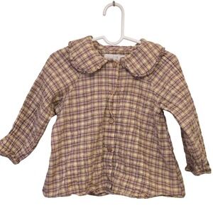 Zara Kids Girls Plaid Peter Pan Collar Blouse Pink Yellow Check Top Size 3-4 104